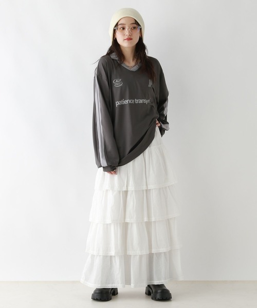 RAGEBLUE（レイジブルー）の「サイドライン/ユニフォームデザインゲームシャツLS（Tシャツ/カットソー・レディース・オフホワイト/ライトブルー/ブラック・FREE）」の9枚目の写真