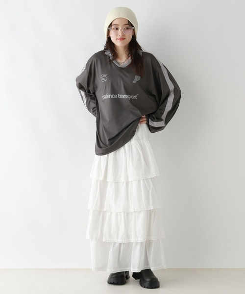 RAGEBLUE（レイジブルー）の「サイドライン/ユニフォームデザインゲームシャツLS（Tシャツ/カットソー・レディース・オフホワイト/ライトブルー/ブラック・FREE）」の10枚目の写真