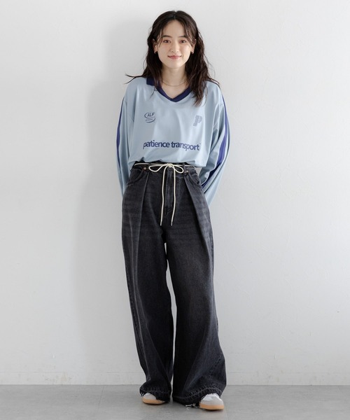 RAGEBLUE（レイジブルー）の「サイドライン/ユニフォームデザインゲームシャツLS（Tシャツ/カットソー・レディース・オフホワイト/ライトブルー/ブラック・FREE）」の11枚目の写真