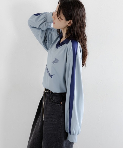 RAGEBLUE（レイジブルー）の「サイドライン/ユニフォームデザインゲームシャツLS（Tシャツ/カットソー・レディース・オフホワイト/ライトブルー/ブラック・FREE）」の12枚目の写真