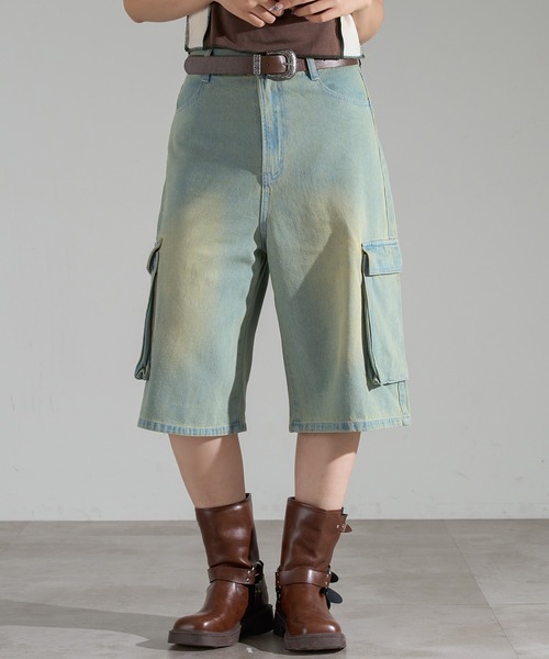 apres jour mignon（アプレジュールミニョン）の「ユニセックスカーゴデニムハーフパンツ【ZOZOTOWN限定アイテム】（デニムパンツ・レディース・インディゴブルー/ブラック/ブルー系その他・LARGE/MEDIUM/SMALL/X-LARGE）」の3枚目の写真