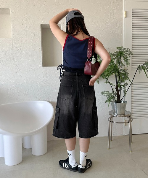 apres jour mignon（アプレジュールミニョン）の「ユニセックスカーゴデニムハーフパンツ【ZOZOTOWN限定アイテム】（デニムパンツ・レディース・インディゴブルー/ブラック/ブルー系その他・LARGE/MEDIUM/SMALL/X-LARGE）」の13枚目の写真