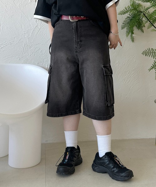 apres jour mignon（アプレジュールミニョン）の「ユニセックスカーゴデニムハーフパンツ【ZOZOTOWN限定アイテム】（デニムパンツ・レディース・インディゴブルー/ブラック/ブルー系その他・LARGE/MEDIUM/SMALL/X-LARGE）」の14枚目の写真