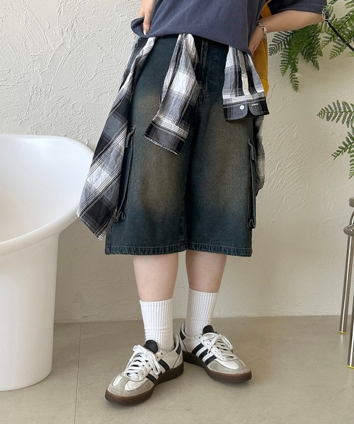 apres jour mignon（アプレジュールミニョン）の「ユニセックスカーゴデニムハーフパンツ【ZOZOTOWN限定アイテム】（デニムパンツ・レディース・インディゴブルー/ブラック/ブルー系その他・LARGE/MEDIUM/SMALL/X-LARGE）」の21枚目の写真