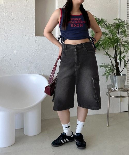 apres jour mignon（アプレジュールミニョン）の「ユニセックスカーゴデニムハーフパンツ【ZOZOTOWN限定アイテム】（デニムパンツ・レディース・インディゴブルー/ブラック/ブルー系その他・LARGE/MEDIUM/SMALL/X-LARGE）」の7枚目の写真