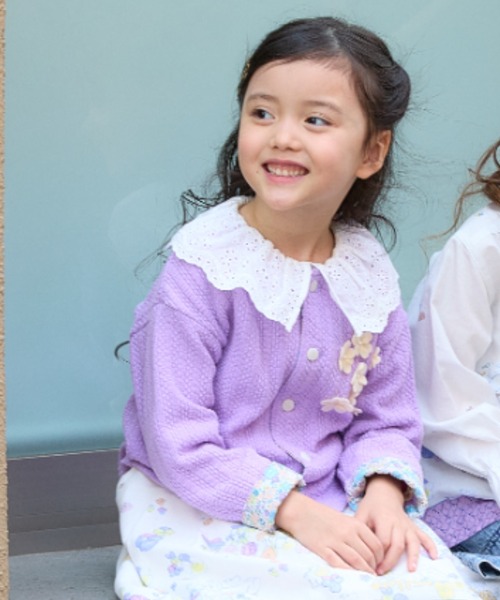 HAKKA KIDS(ハッカキッズ)の「フラワーモチーフニットソーカーディガン(カーディガン/ボレロ・キッズ・ピンク/オフホワイト・100cm/110cm/120cm/130cm)」の5枚目の写真