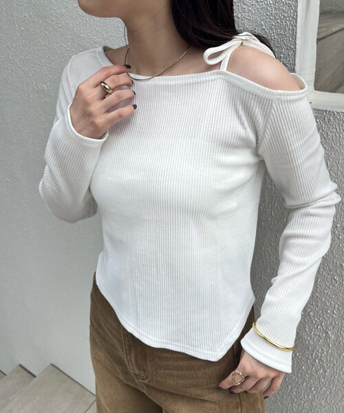 mline（エムライン）の「【3色展開】[mline]ショルダーリボンT（Tシャツ/カットソー・レディース・オフホワイト/グレー/レッド・FREE）」の20枚目の写真