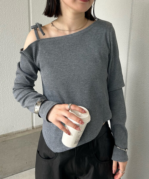 mline（エムライン）の「【3色展開】[mline]ショルダーリボンT（Tシャツ/カットソー・レディース・オフホワイト/グレー/レッド・FREE）」の17枚目の写真