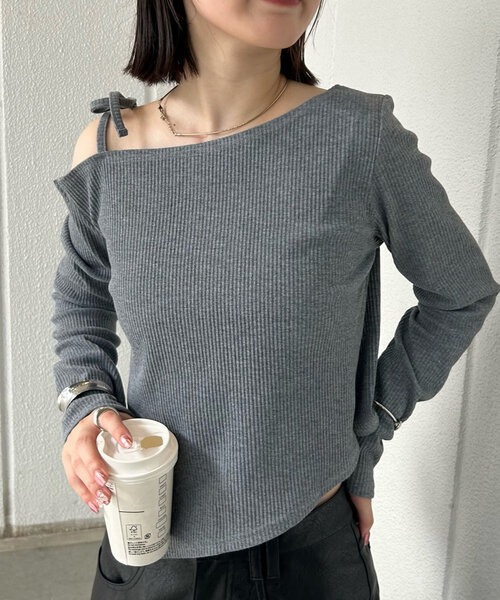 mline（エムライン）の「【3色展開】[mline]ショルダーリボンT（Tシャツ/カットソー・レディース・オフホワイト/グレー/レッド・FREE）」の16枚目の写真