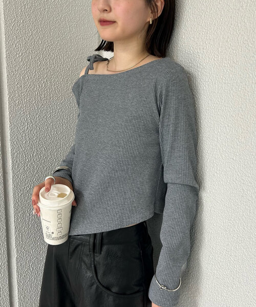 mline（エムライン）の「【3色展開】[mline]ショルダーリボンT（Tシャツ/カットソー・レディース・オフホワイト/グレー/レッド・FREE）」の15枚目の写真