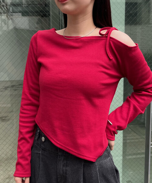 mline（エムライン）の「【3色展開】[mline]ショルダーリボンT（Tシャツ/カットソー・レディース・オフホワイト/グレー/レッド・FREE）」の12枚目の写真