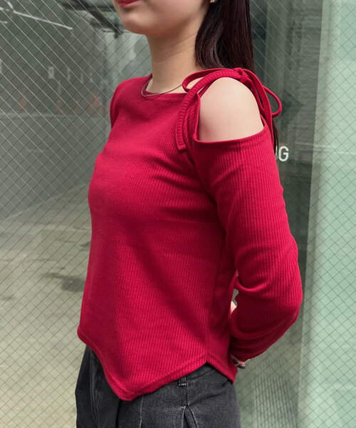 mline（エムライン）の「【3色展開】[mline]ショルダーリボンT（Tシャツ/カットソー・レディース・オフホワイト/グレー/レッド・FREE）」の11枚目の写真