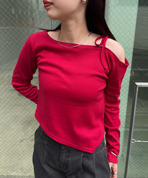 mline（エムライン）の「【3色展開】[mline]ショルダーリボンT（Tシャツ/カットソー・レディース・オフホワイト/グレー/レッド・FREE）」の10枚目の写真