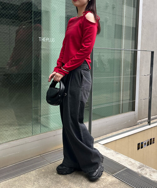mline（エムライン）の「【3色展開】[mline]ショルダーリボンT（Tシャツ/カットソー・レディース・オフホワイト/グレー/レッド・FREE）」の5枚目の写真
