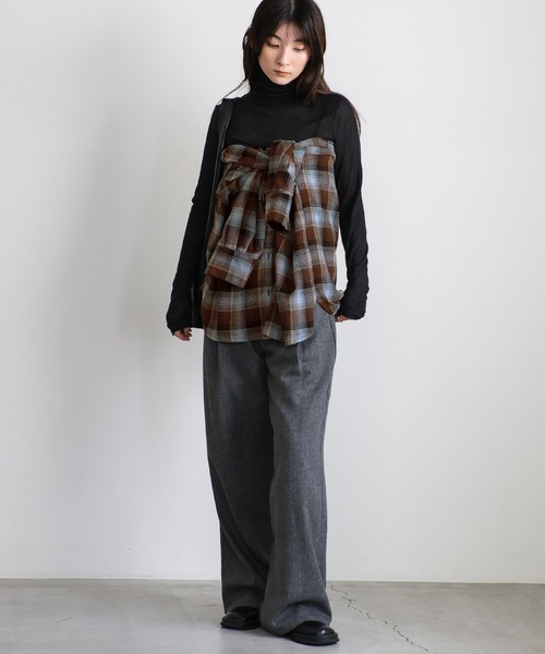 select MOCA(セレクトモカ)の「チェックロングシャツ(シャツ/ブラウス・レディース・アイボリー/ブラウン/ブラック/グレー・FREE)」の12枚目の写真