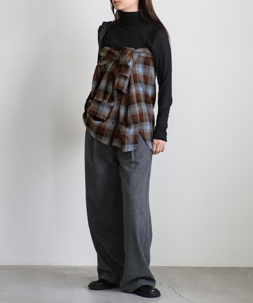select MOCA(セレクトモカ)の「チェックロングシャツ(シャツ/ブラウス・レディース・アイボリー/ブラウン/ブラック/グレー・FREE)」の10枚目の写真