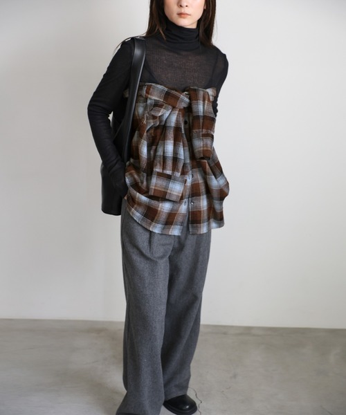 select MOCA(セレクトモカ)の「チェックロングシャツ(シャツ/ブラウス・レディース・アイボリー/ブラウン/ブラック/グレー・FREE)」の14枚目の写真