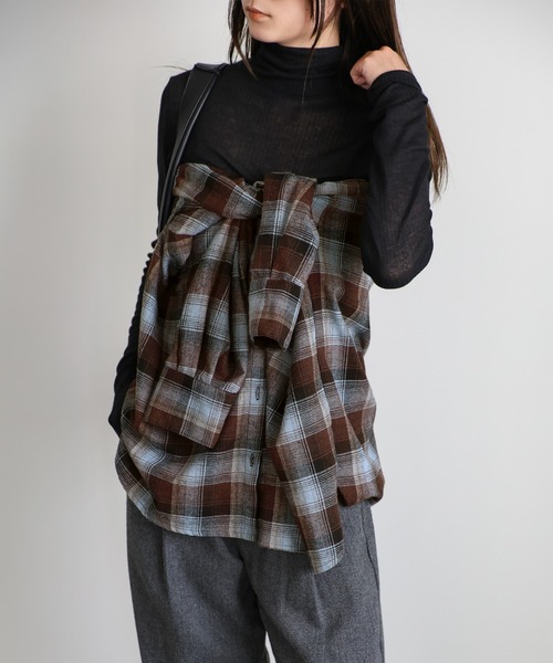 select MOCA(セレクトモカ)の「チェックロングシャツ(シャツ/ブラウス・レディース・アイボリー/ブラウン/ブラック/グレー・FREE)」の11枚目の写真