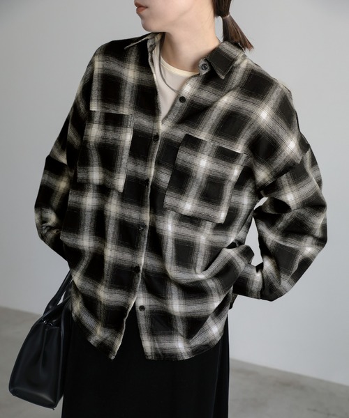 select MOCA(セレクトモカ)の「チェックロングシャツ(シャツ/ブラウス・レディース・アイボリー/ブラウン/ブラック/グレー・FREE)」の19枚目の写真