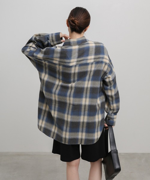 select MOCA(セレクトモカ)の「チェックロングシャツ(シャツ/ブラウス・レディース・アイボリー/ブラウン/ブラック/グレー・FREE)」の15枚目の写真