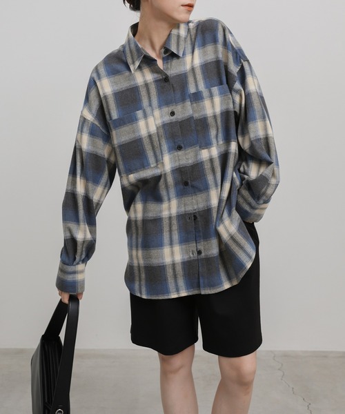 select MOCA(セレクトモカ)の「チェックロングシャツ(シャツ/ブラウス・レディース・アイボリー/ブラウン/ブラック/グレー・FREE)」の16枚目の写真