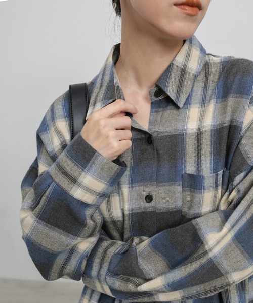 select MOCA(セレクトモカ)の「チェックロングシャツ(シャツ/ブラウス・レディース・アイボリー/ブラウン/ブラック/グレー・FREE)」の17枚目の写真