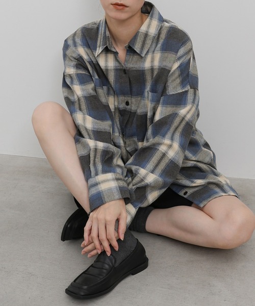 select MOCA(セレクトモカ)の「チェックロングシャツ(シャツ/ブラウス・レディース・アイボリー/ブラウン/ブラック/グレー・FREE)」の14枚目の写真