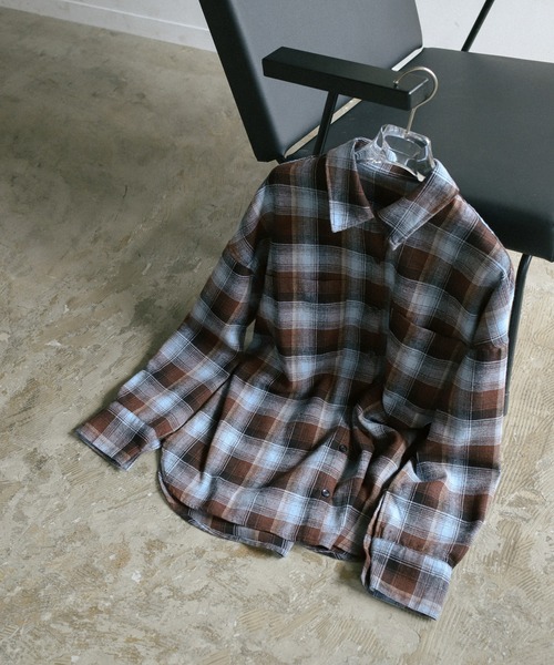 select MOCA(セレクトモカ)の「チェックロングシャツ(シャツ/ブラウス・レディース・アイボリー/ブラウン/ブラック/グレー・FREE)」の21枚目の写真