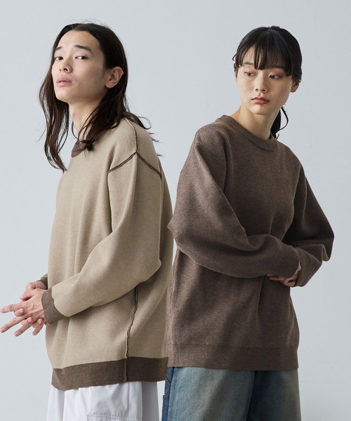 MONO-MART(モノマート)の「リバーシブルダブルフェイスリンキングニット(ニット/セーター・レディース・ブラック/ダークネイビー/ダークグレー/ブラウン/アイボリー・L/M)」の4枚目の写真