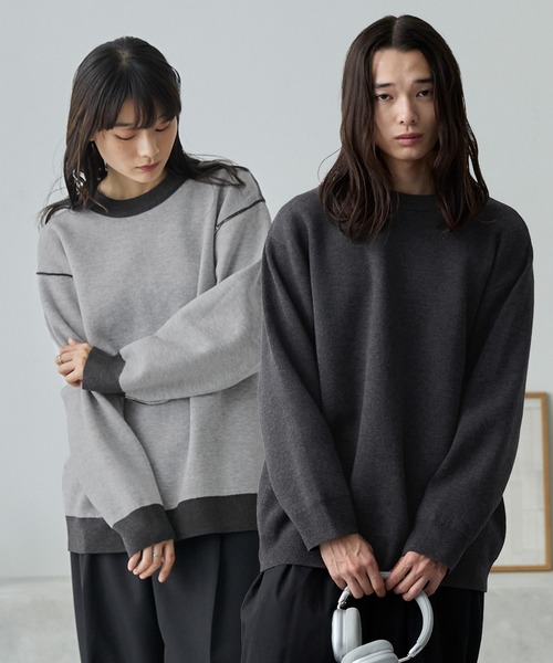 MONO-MART(モノマート)の「リバーシブルダブルフェイスリンキングニット(ニット/セーター・レディース・ブラック/ダークネイビー/ダークグレー/ブラウン/アイボリー・L/M)」の3枚目の写真