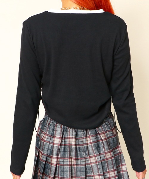 GORGE（ゴージ）の「《サイドドロスト×ロゴ》レディース プリント長袖カットソー クロップド風 春秋（Tシャツ/カットソー・レディース・ブラック/ネイビー/オフホワイト・F）」の7枚目の写真