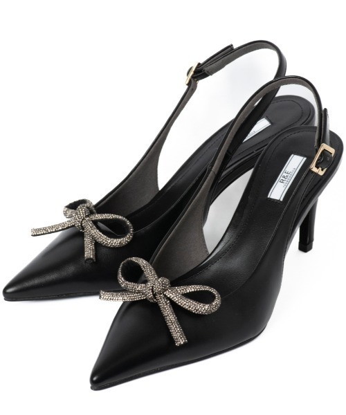 R&E（アールアンドイー）の「【24AW新作】【R&E】ビジューリボンバックベルトヒールパンプス（パンプス・レディース・ブラック/ブラック系その他/ブラウン系その他・22cm/22.5cm/23cm/23.5cm/24cm/24.5cm）」の2枚目の写真