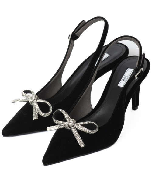 R&E（アールアンドイー）の「【24AW新作】【R&E】ビジューリボンバックベルトヒールパンプス（パンプス・レディース・ブラック/ブラック系その他/ブラウン系その他・22cm/22.5cm/23cm/23.5cm/24cm/24.5cm）」の4枚目の写真