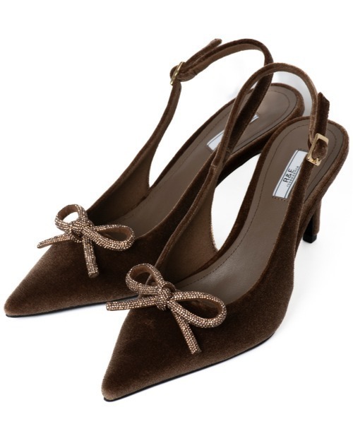 R&E（アールアンドイー）の「【24AW新作】【R&E】ビジューリボンバックベルトヒールパンプス（パンプス・レディース・ブラック/ブラック系その他/ブラウン系その他・22cm/22.5cm/23cm/23.5cm/24cm/24.5cm）」の5枚目の写真