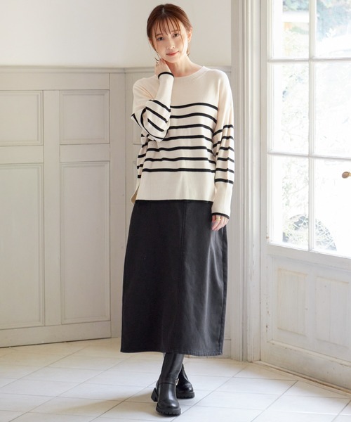 ikka（イッカ）の「ボンディングロングスカート（スカート・レディース・ブラック/オフホワイト/ブルー系その他/ベージュ・S/M/L）」の8枚目の写真