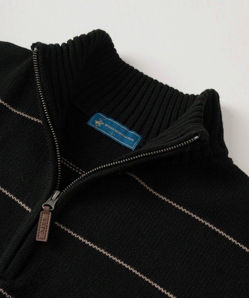 BEVERLY HILLS POLO CLUB（ビバリーヒルズポロクラブ）の「【BEVERLY HILLS POLO CLUB/ビバリーヒルズポロクラブ】ワンポイントロゴ刺繍＆フェイクレザー ジップタグデザイン ハーフジップ長袖ニット/オーバーサイズ（ニット/セーター・メンズ・ブラック/ワイン/ブラック系その他/クリーム/モカ/ダークネイビー・XL/L/M）」の9枚目の写真