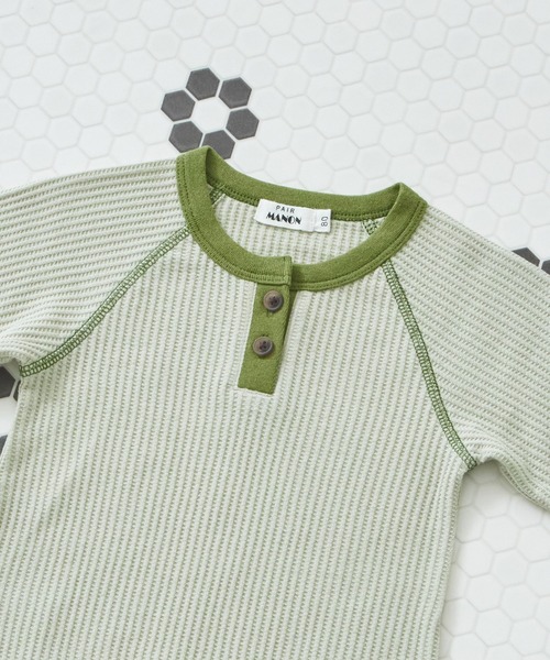 pairmanon（ペアマノン）の「ワッフル 配色ヘンリーネック ロンパース（ロンパース・キッズ・ピンク/ブルー/ブラウン/ベージュ/ミント・70/80）」の14枚目の写真