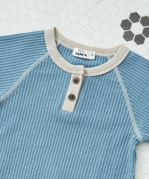 pairmanon（ペアマノン）の「ワッフル 配色ヘンリーネック ロンパース（ロンパース・キッズ・ピンク/ブルー/ブラウン/ベージュ/ミント・70/80）」の18枚目の写真