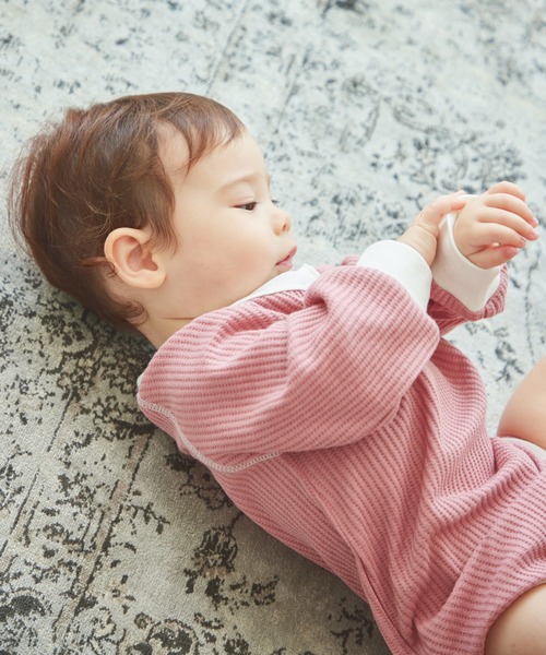 pairmanon（ペアマノン）の「ワッフル 配色ヘンリーネック ロンパース（ロンパース・キッズ・ピンク/ブルー/ブラウン/ベージュ/ミント・70/80）」の21枚目の写真