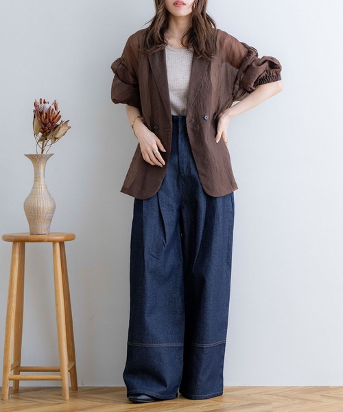 NOAHL（ノアル）の「【NOAHL】ストライプシアージャケット（テーラードジャケット・レディース・ブラウン/グレイッシュベージュ/アイボリー/オリーブ・FREE）」の10枚目の写真