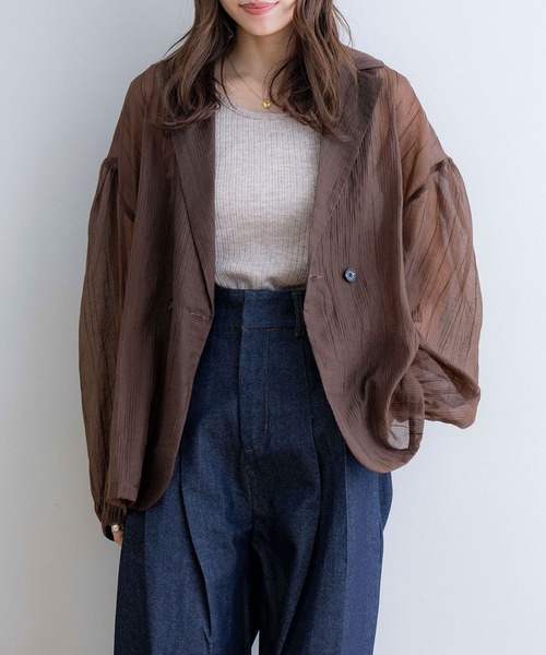 NOAHL（ノアル）の「【NOAHL】ストライプシアージャケット（テーラードジャケット・レディース・ブラウン/グレイッシュベージュ/アイボリー/オリーブ・FREE）」の11枚目の写真