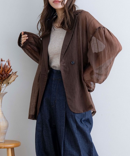 NOAHL（ノアル）の「【NOAHL】ストライプシアージャケット（テーラードジャケット・レディース・ブラウン/グレイッシュベージュ/アイボリー/オリーブ・FREE）」の12枚目の写真