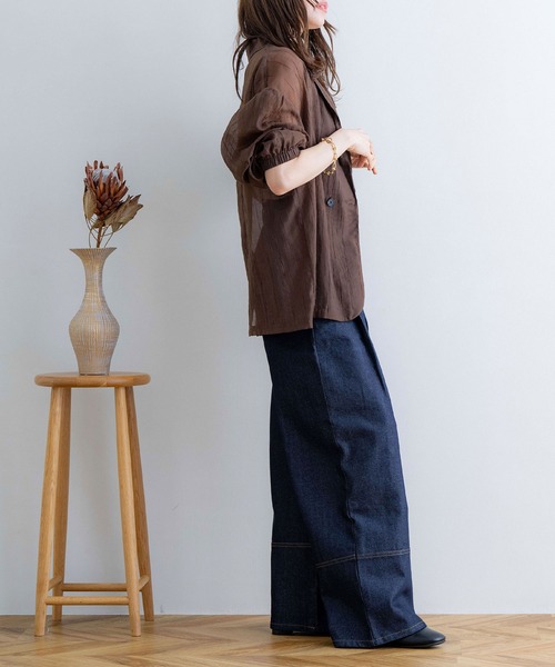 NOAHL（ノアル）の「【NOAHL】ストライプシアージャケット（テーラードジャケット・レディース・ブラウン/グレイッシュベージュ/アイボリー/オリーブ・FREE）」の21枚目の写真