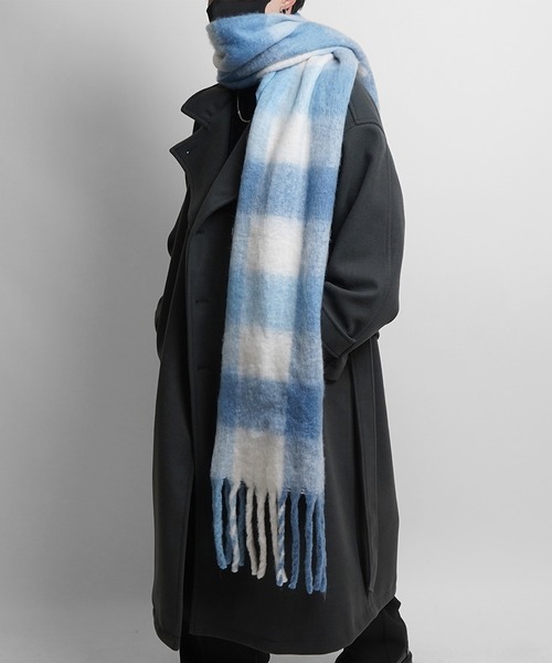 ベーシック / チェック柄 ボリュームフリンジ大判マフラー【Confirm