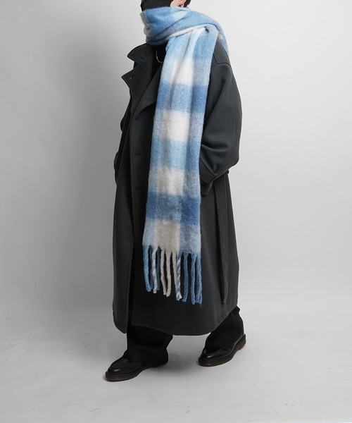 ベーシック / チェック柄 ボリュームフリンジ大判マフラー【Confirm