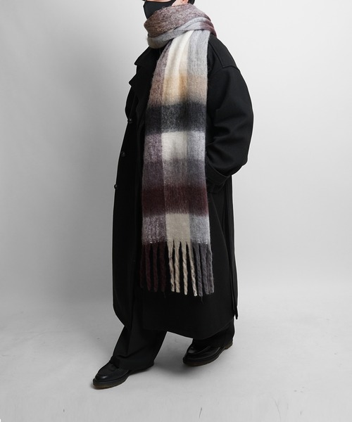 ベーシック / チェック柄 ボリュームフリンジ大判マフラー【Confirm