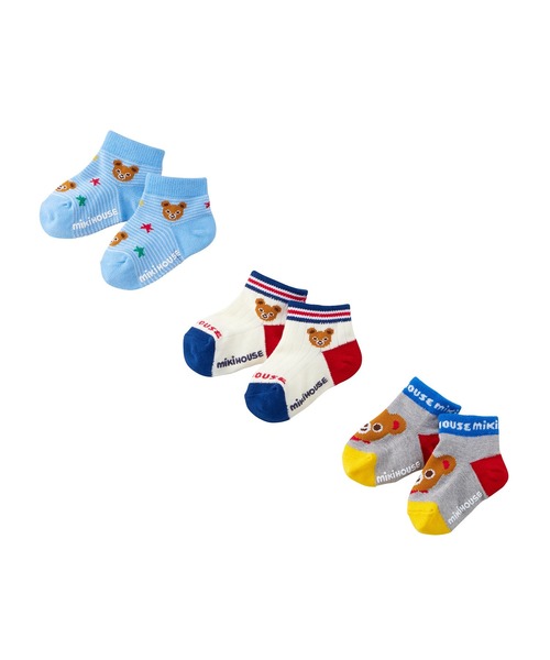 MIKI HOUSE（ミキハウス）の「ローカットソックスパック３足セット(11cm-17cm)（ソックス/靴下・キッズ・イエロー/ピンク/ブルー/マルチ・15cm/13cm/11cm/11-13cm/13-15cm/15-17cm）」の2枚目の写真