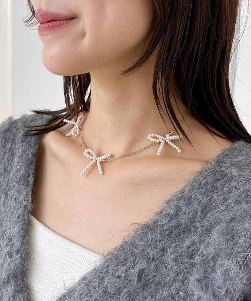 Heather(ヘザー)の「メニーパールリボンネックレス 249283(ネックレス・レディース・シルバー/ゴールド・ONE SIZE)」の2枚目の写真
