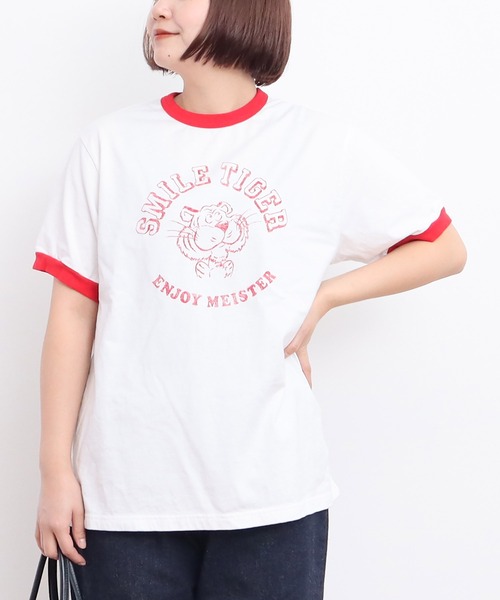 CHILD WOMAN（チャイルドウーマン）の「smile tigerリンガーTシャツ（Tシャツ/カットソー・レディース・ブルー/ホワイト・FREE）」の14枚目の写真