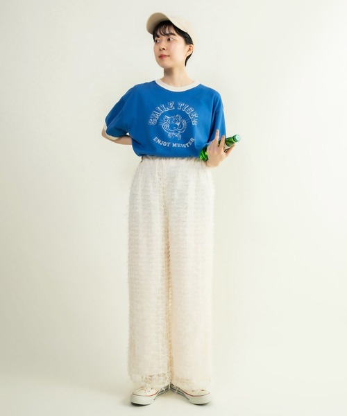 CHILD WOMAN（チャイルドウーマン）の「smile tigerリンガーTシャツ（Tシャツ/カットソー・レディース・ブルー/ホワイト・FREE）」の6枚目の写真